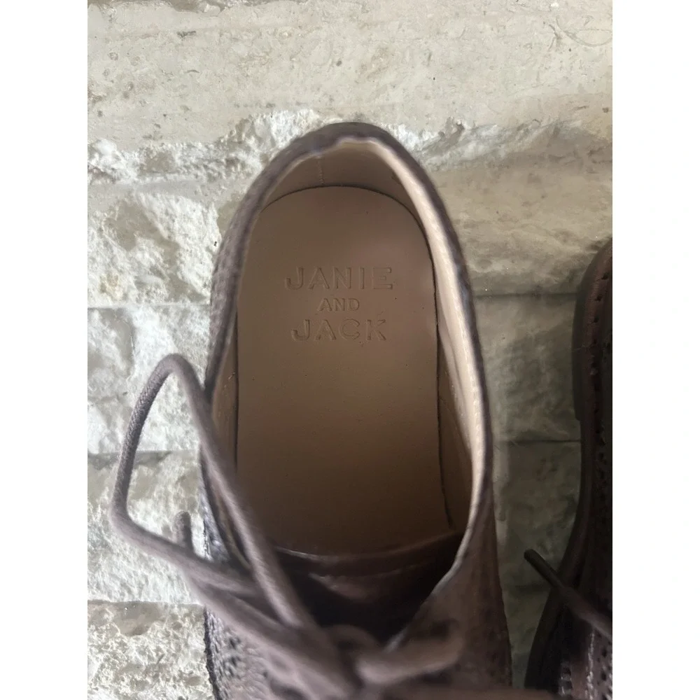 Janie and Jack Boys Size 9 Brown Leather Wingtip Brown Dressy Casual Shoes